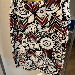 LuLaRoe Black and White Floral Pencil Skirt with Multicolor Chevron